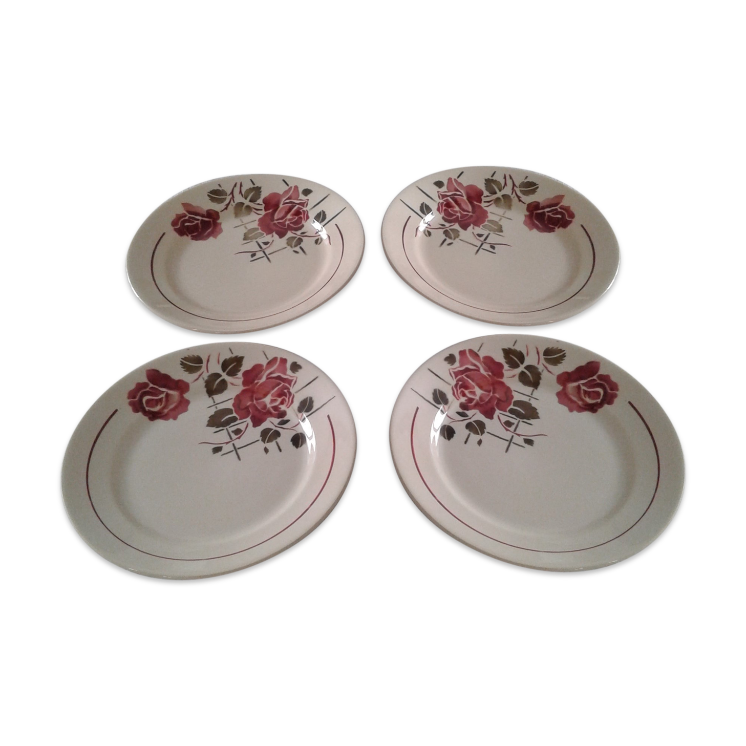 Lot of 4 plates to dessert rose Badonviller