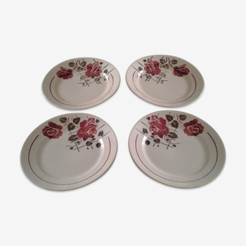 Lot de 4 assiettes à dessert motif de roses Badonviller