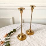 Pair of Scandinavian candlesticks in gilded brass H 23 cm