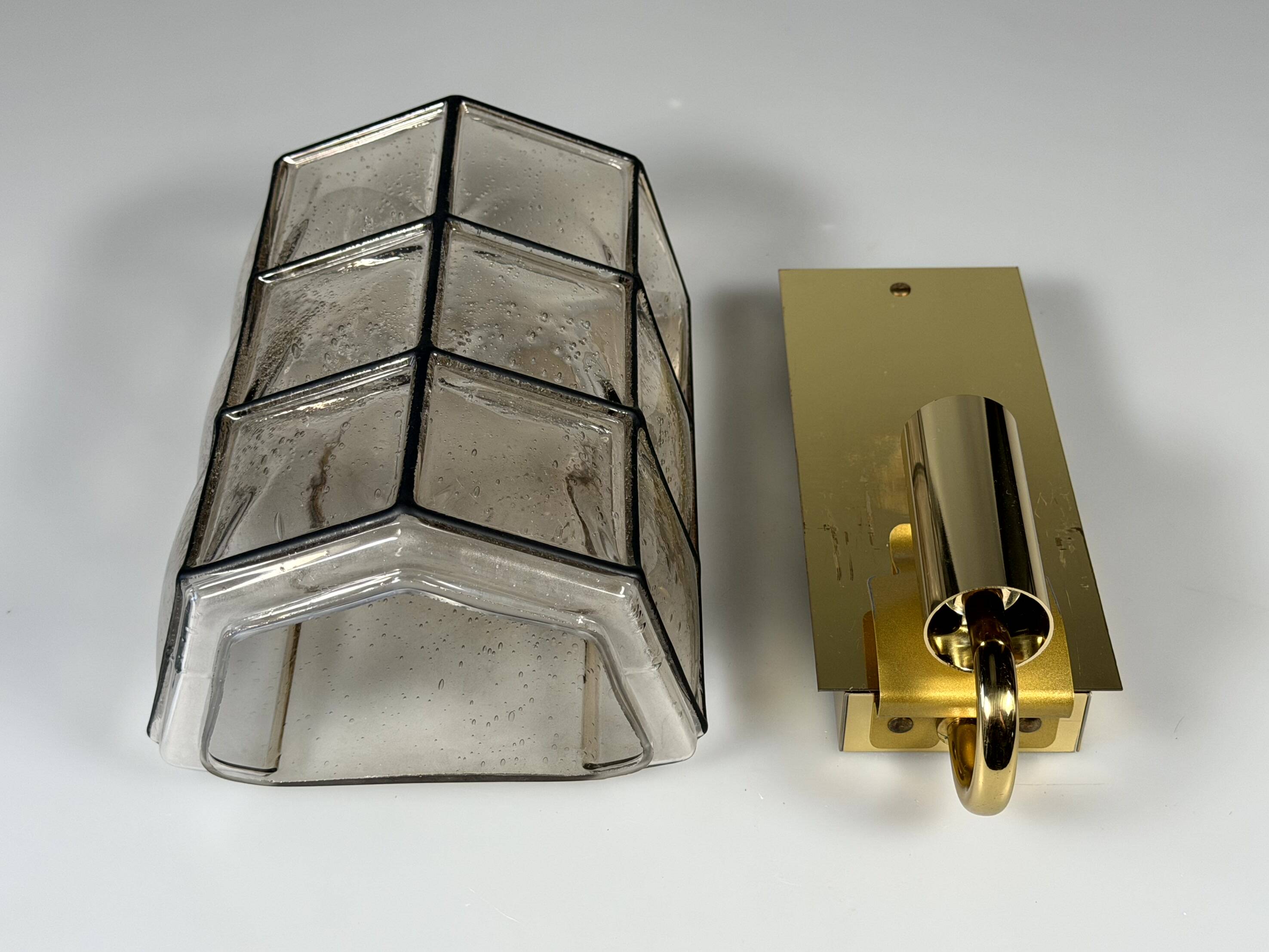60s 70s Wall Lamp Wall Sconce Glashütte Limburg Germany Glass & Metal