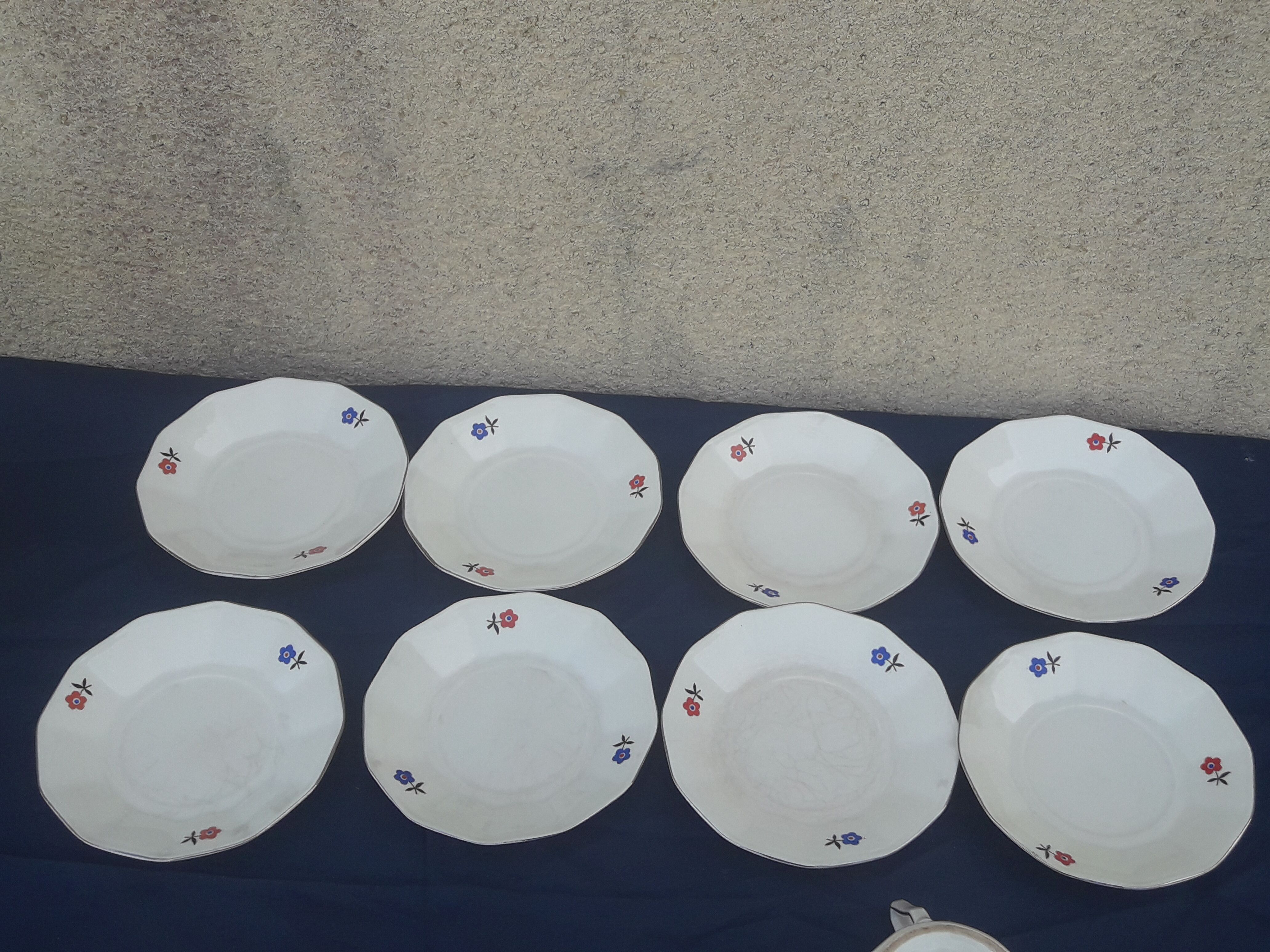 Czechoslovakia porcelain coffee service pattern blue flowers and red art deco flowers