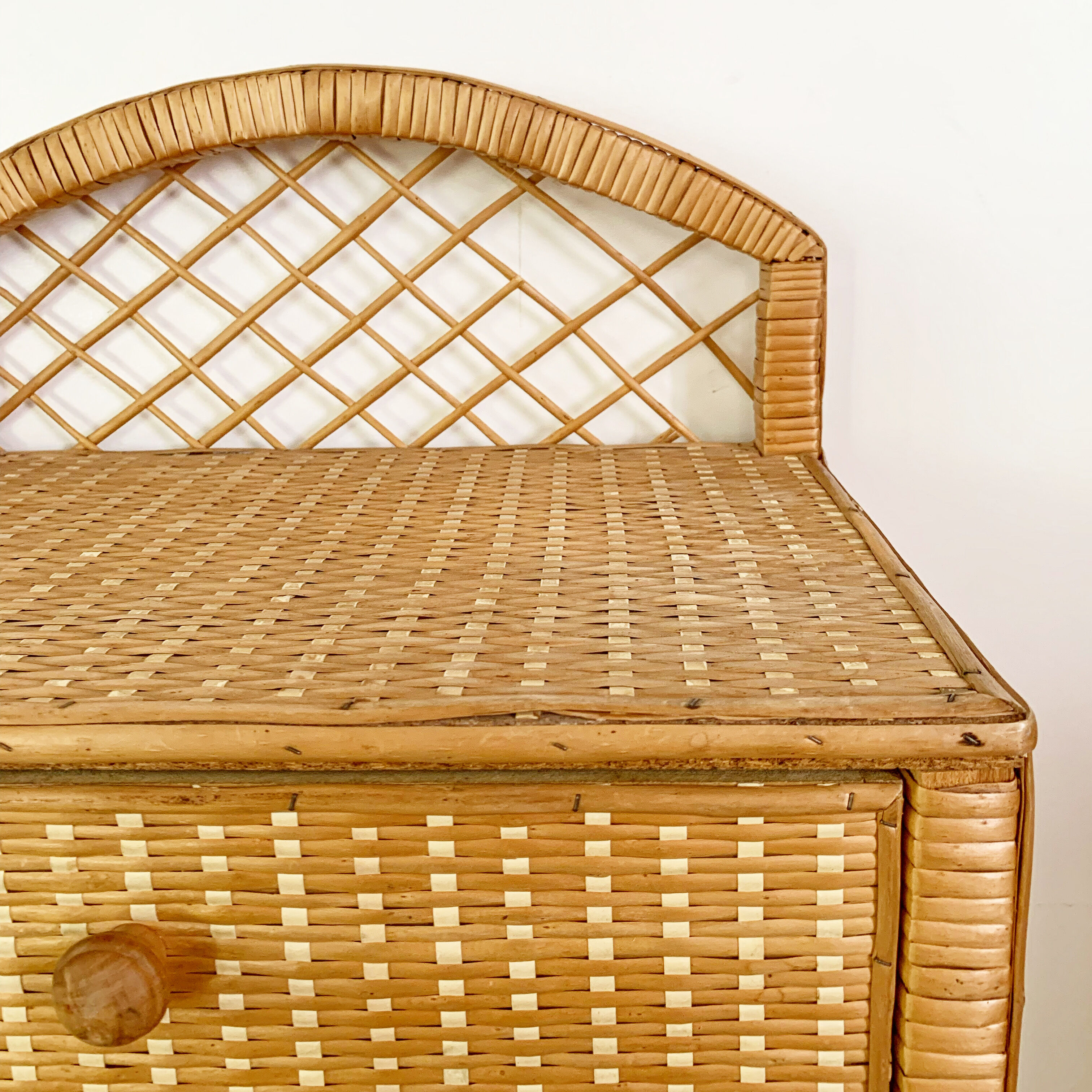 Pair of vintage wicker and rattan bedside tables