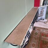 Console en fer forgé noir & marbre beige