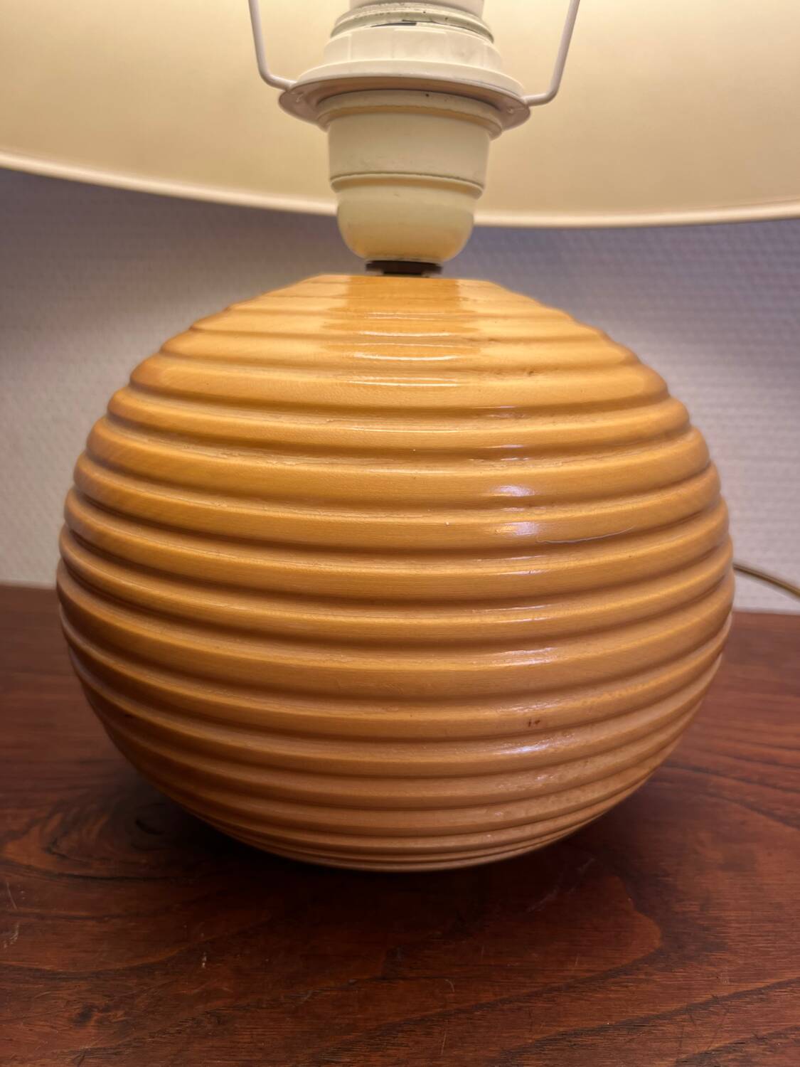 Oval floor lamp in solid wood, 1980s