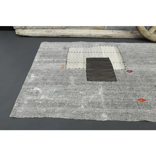 1970s Turkish Oushak handmade wool cotton gray runner 111x352