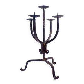 Vintage 5-arm wrought iron candle holder - 1970s