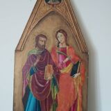 Peinture à la détrempe ancienne sur panneau avec des saints, 19ème siècle