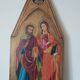 Peinture à la détrempe ancienne sur panneau avec des saints, 19ème siècle