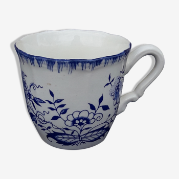Old glass cup of Sarreguemines floral decoration blue diam 6.5 cm