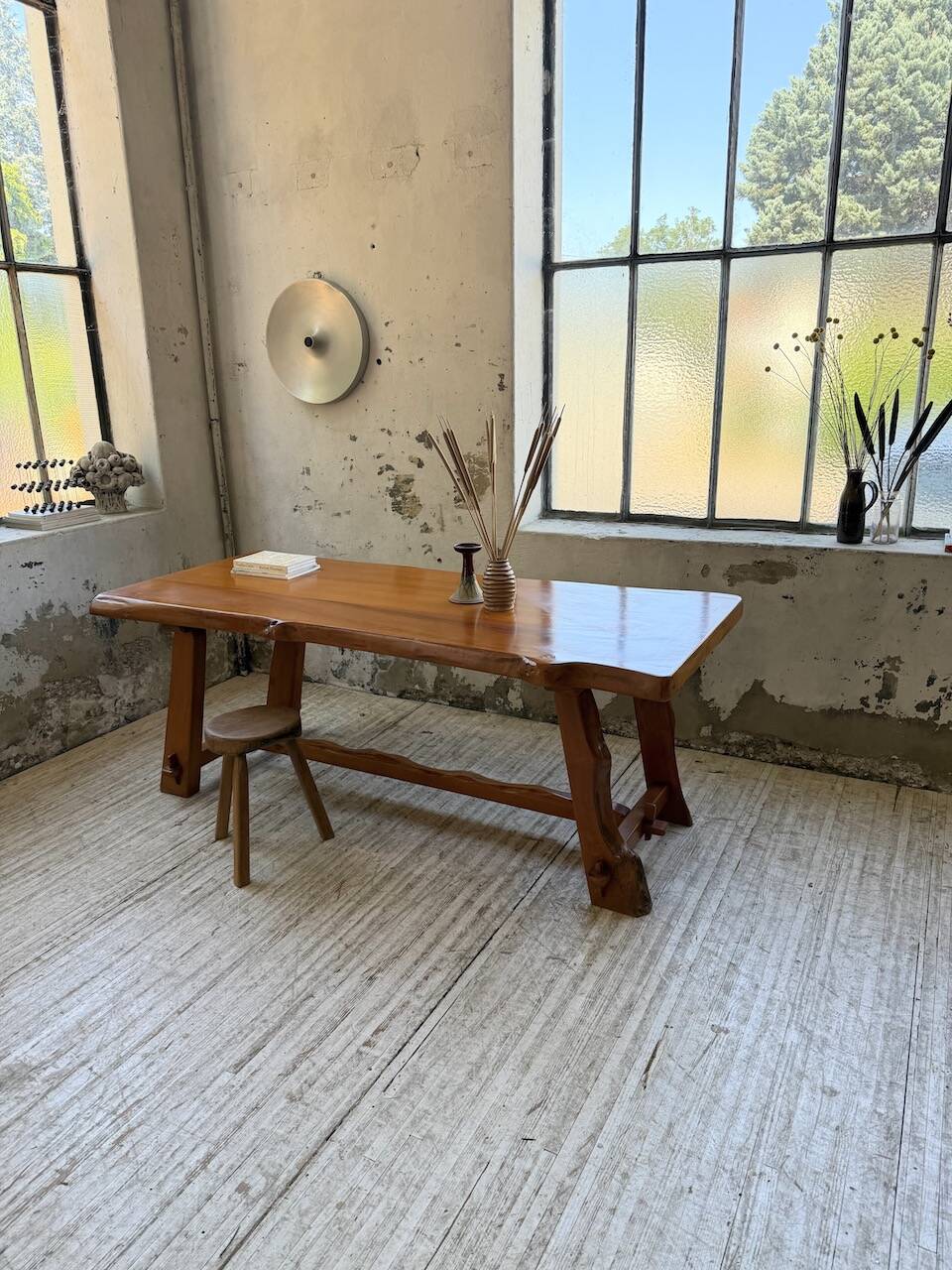 Aranjou farmhouse table in blond elm, 1950s