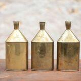 Lot de 3 bouteilles laiton vintage, gourde laiton, récipient laiton