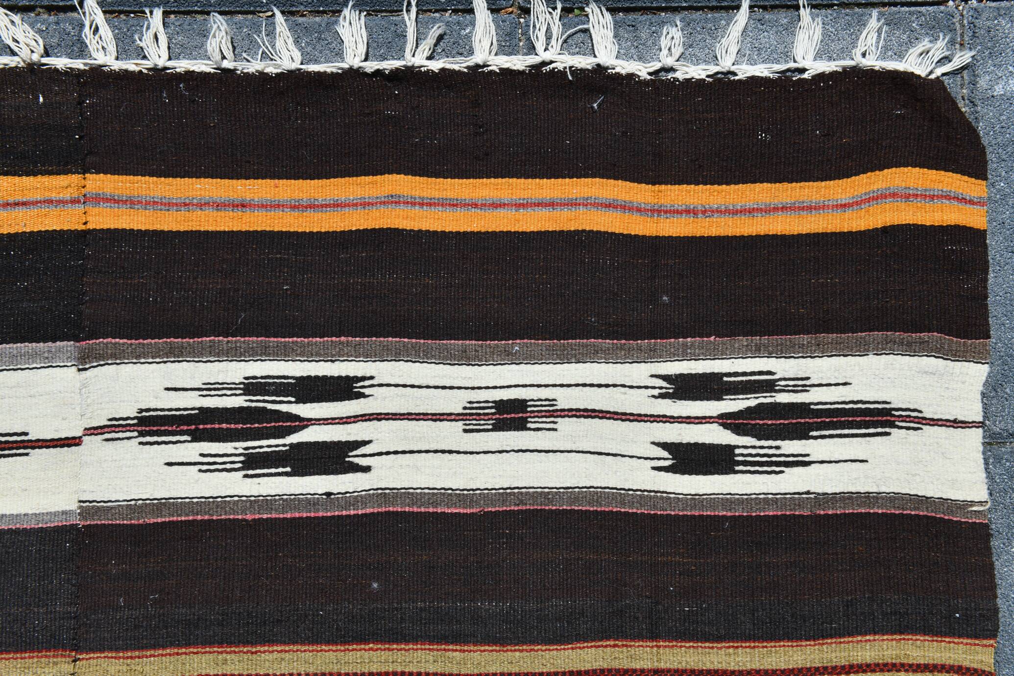 %100 Wool Striped Moroccan Pattern Turkish Kilim Rug, 181x305 Cm