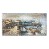 HST painting "Navy and boats at the dock" Edward Barton (1936-2012) ec. USA