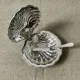 Metal shell butter dish with glass bowl and knife