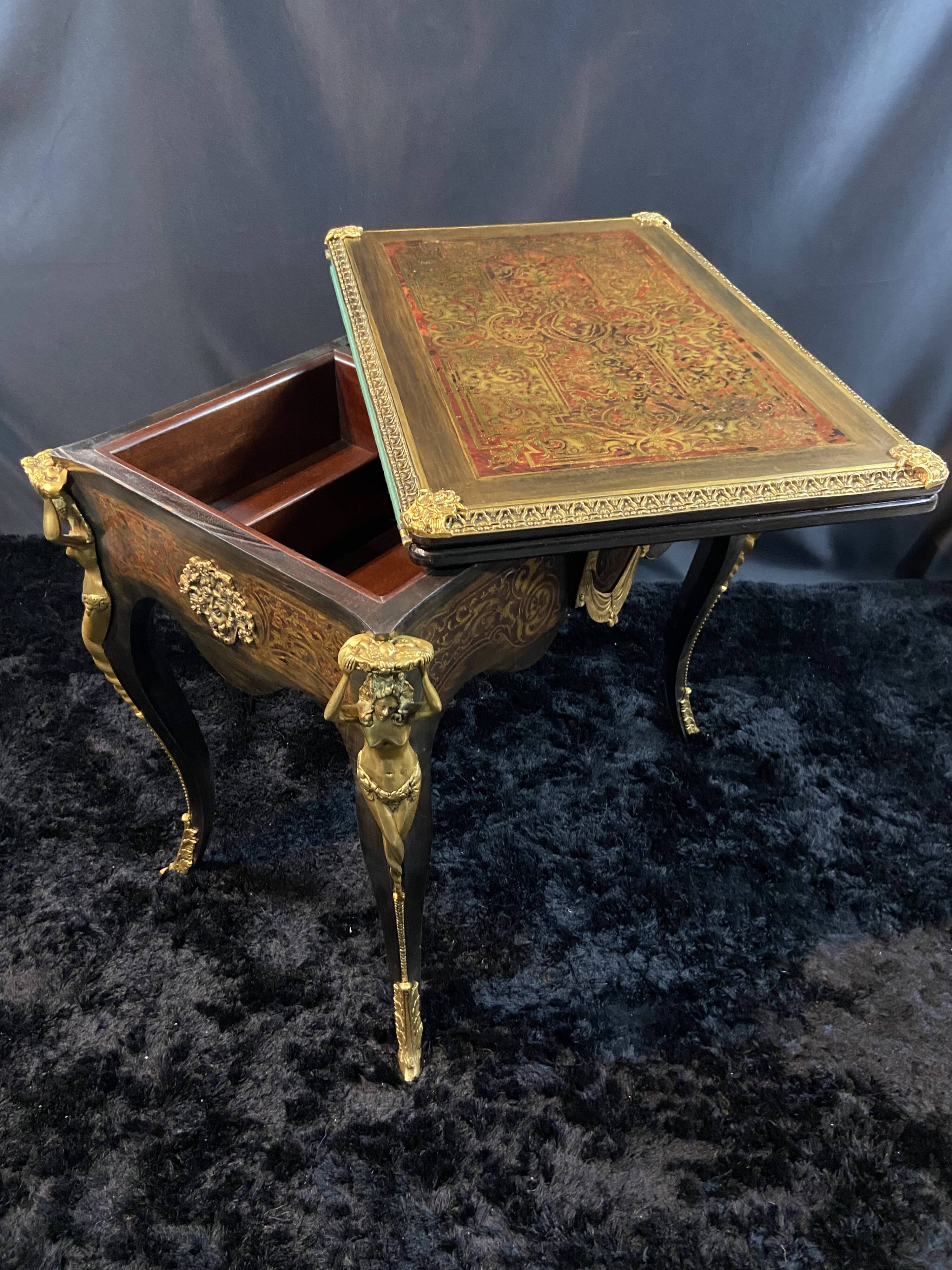 Game table, desk, sofa back, marquetry and bronze Boulle Napoleon III style