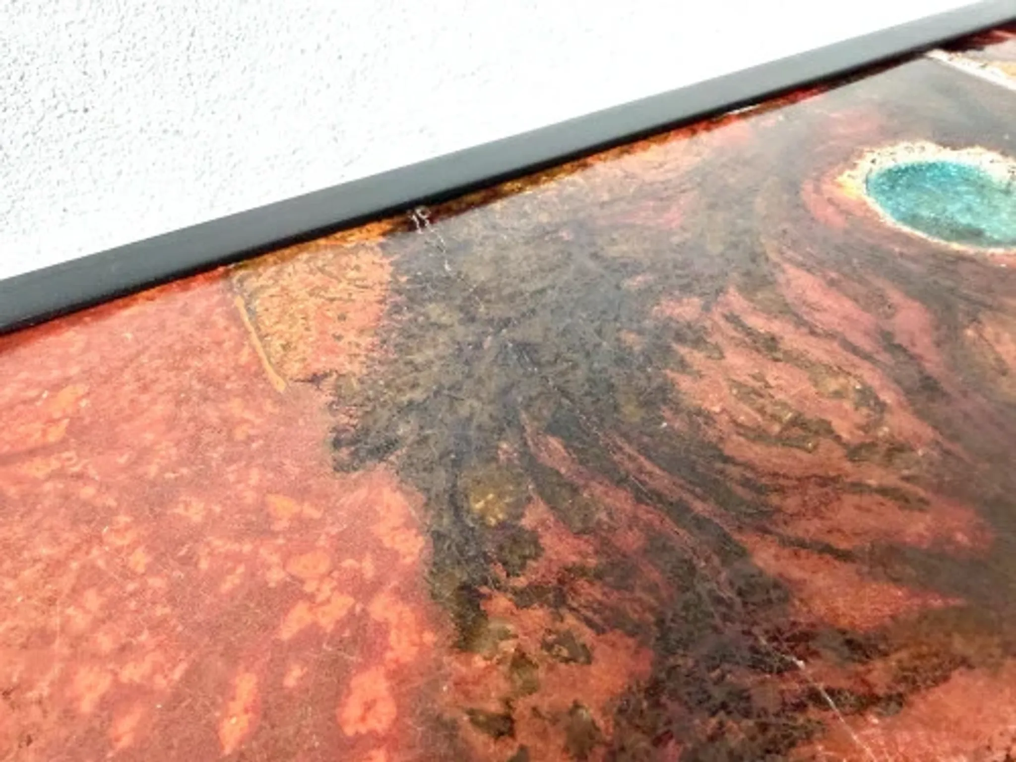 Coffee table by Robert and Jean Cloutier in enamelled lava and metal, 1950s.