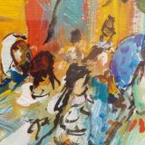 Oil painting on canvas "PARISIENNE" 50x70 Cm 60s 70s BELLE EPOQUE