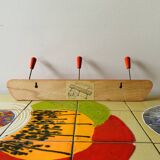 Vintage wall coat rack in red painted wood - triple hook