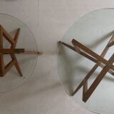 Scandinavian coffee table in star wood and glass 1970