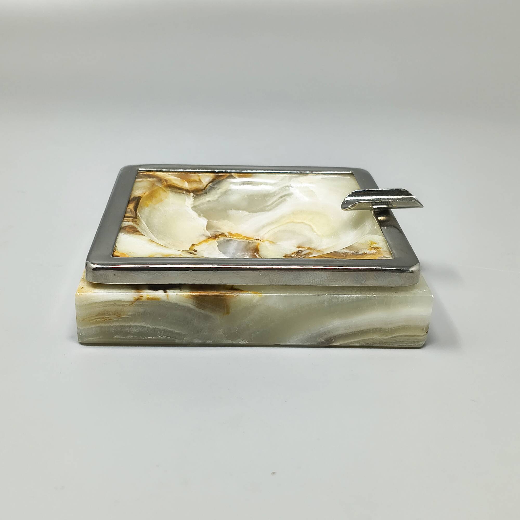 1960s mid-century modern Italian onyx smoking set with table lighter & ashtray