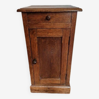 Oak bedside table with door and drawer
