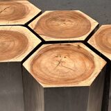 Set of 5 hexagonal stools in two-tone suar forming occasional furniture