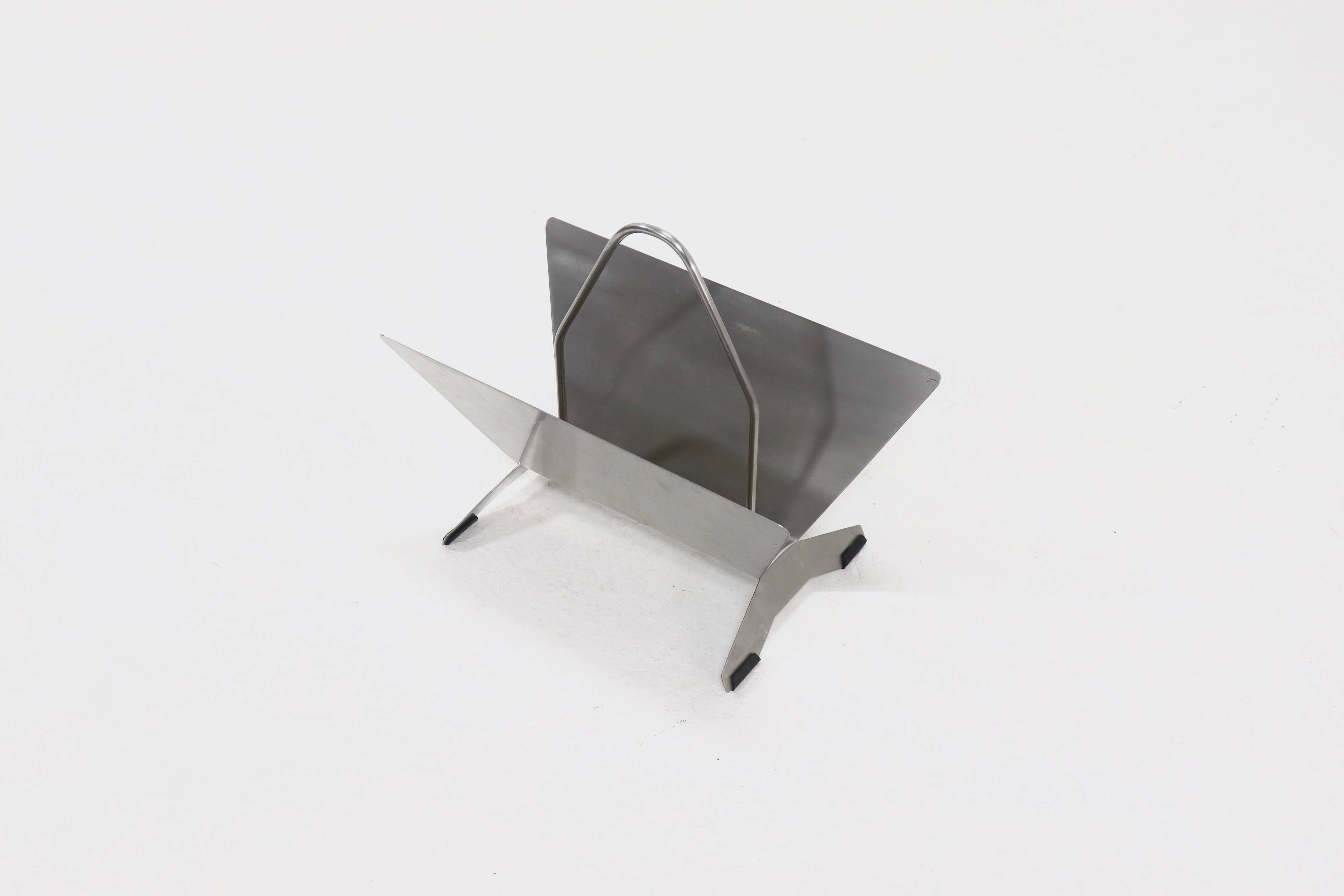 Brushed Steel Magazine Rack 1980s