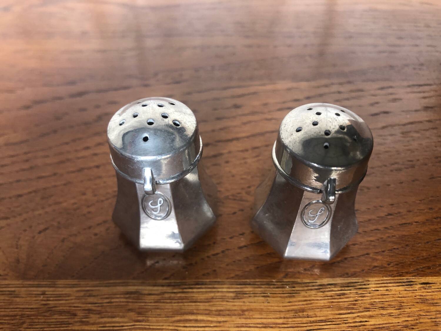 Pair of Old Pewter Salt Cellars from the Manoir Vintage