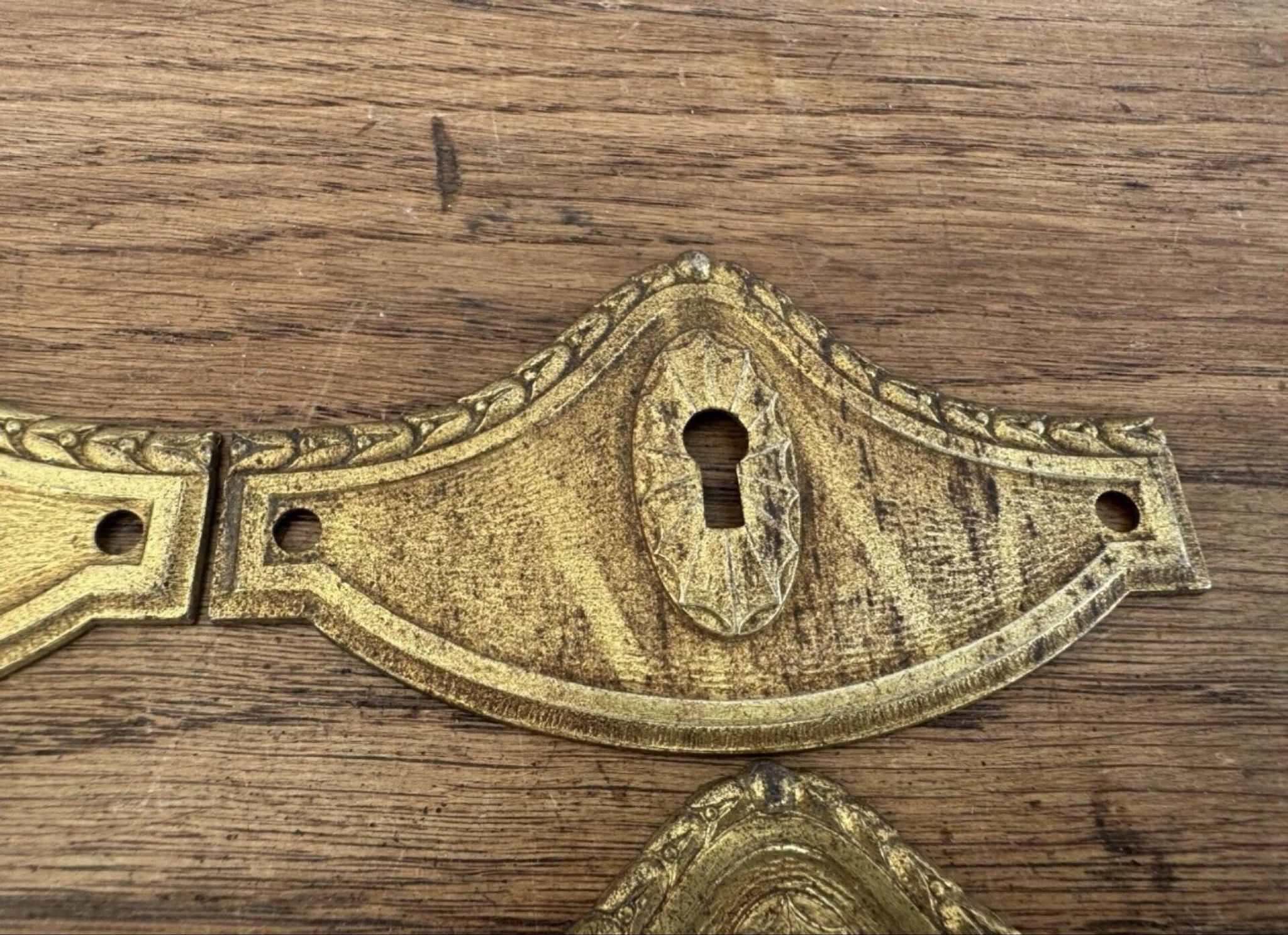 4 antique bronze/gilded brass lock plates Louis XV furniture Na