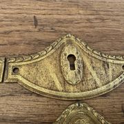 4 antique bronze/gilded brass lock plates Louis XV furniture Na