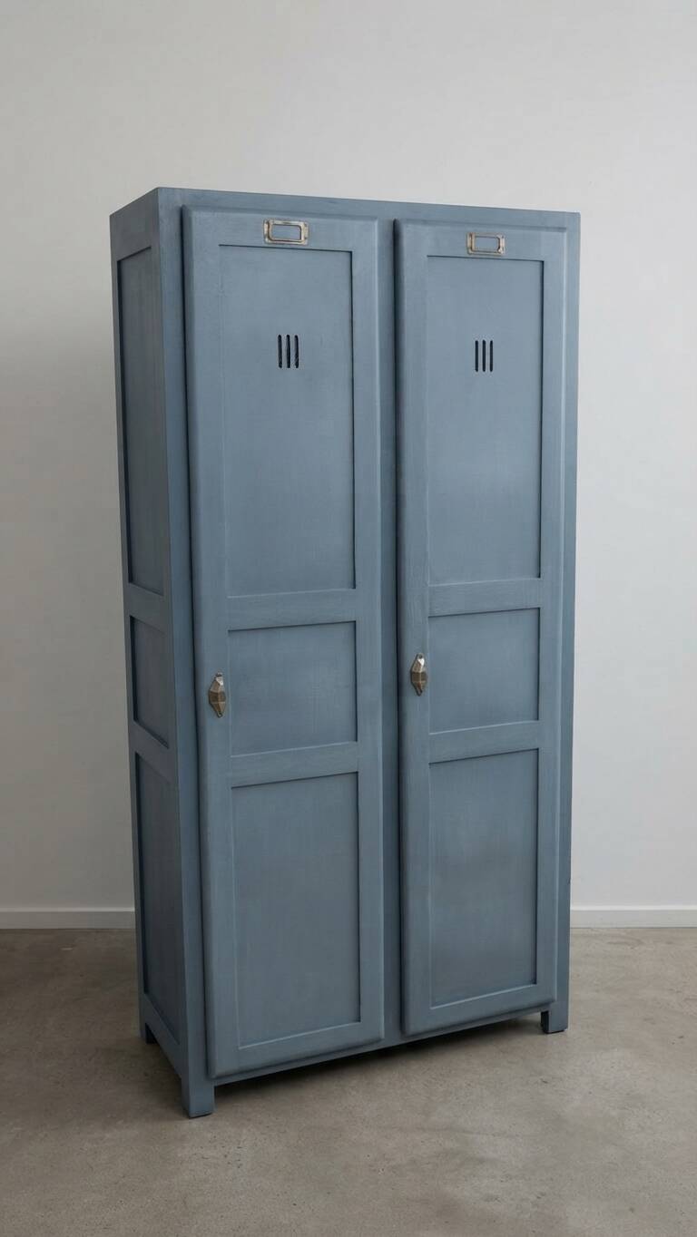 Vintage grey wooden wardrobe from 1914.