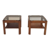 Pair of teak bedside tables and smoked glass
