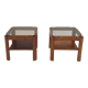 Pair of teak bedside tables and smoked glass