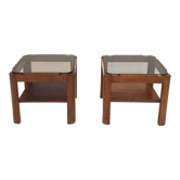Pair of teak bedside tables and smoked glass