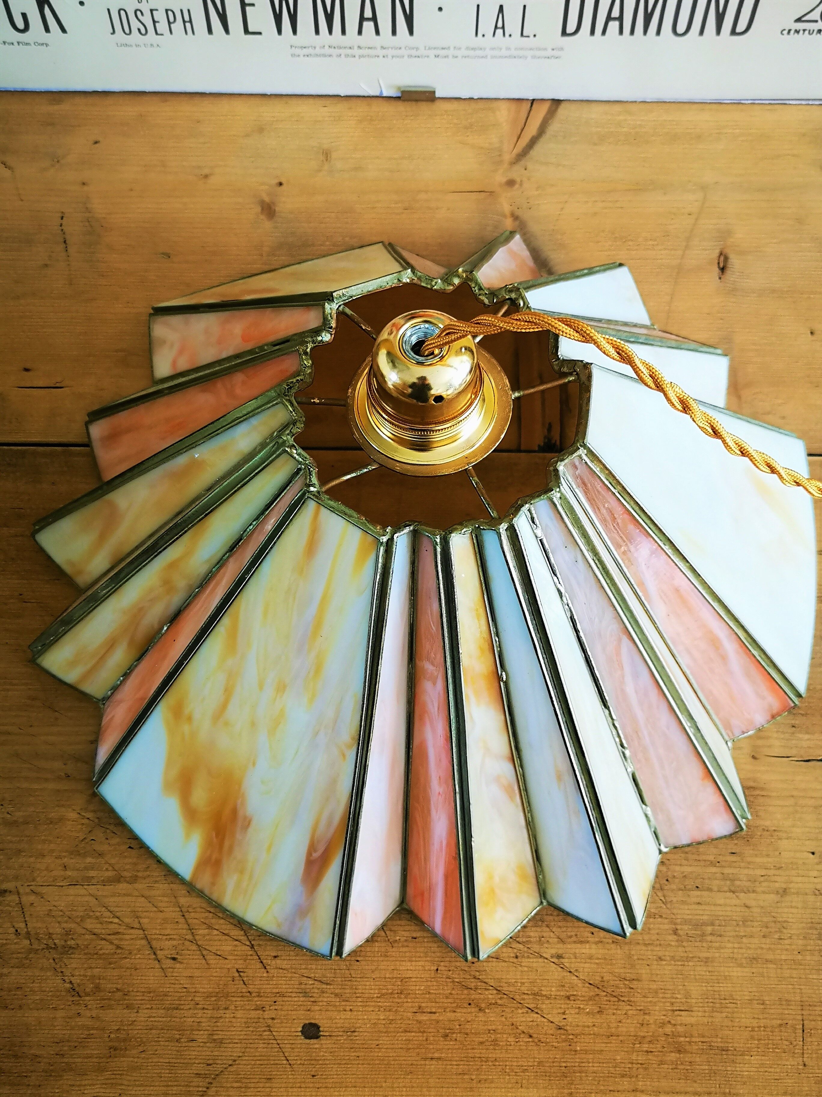 Fan hanging lamp in art deco glass paste year 40/50