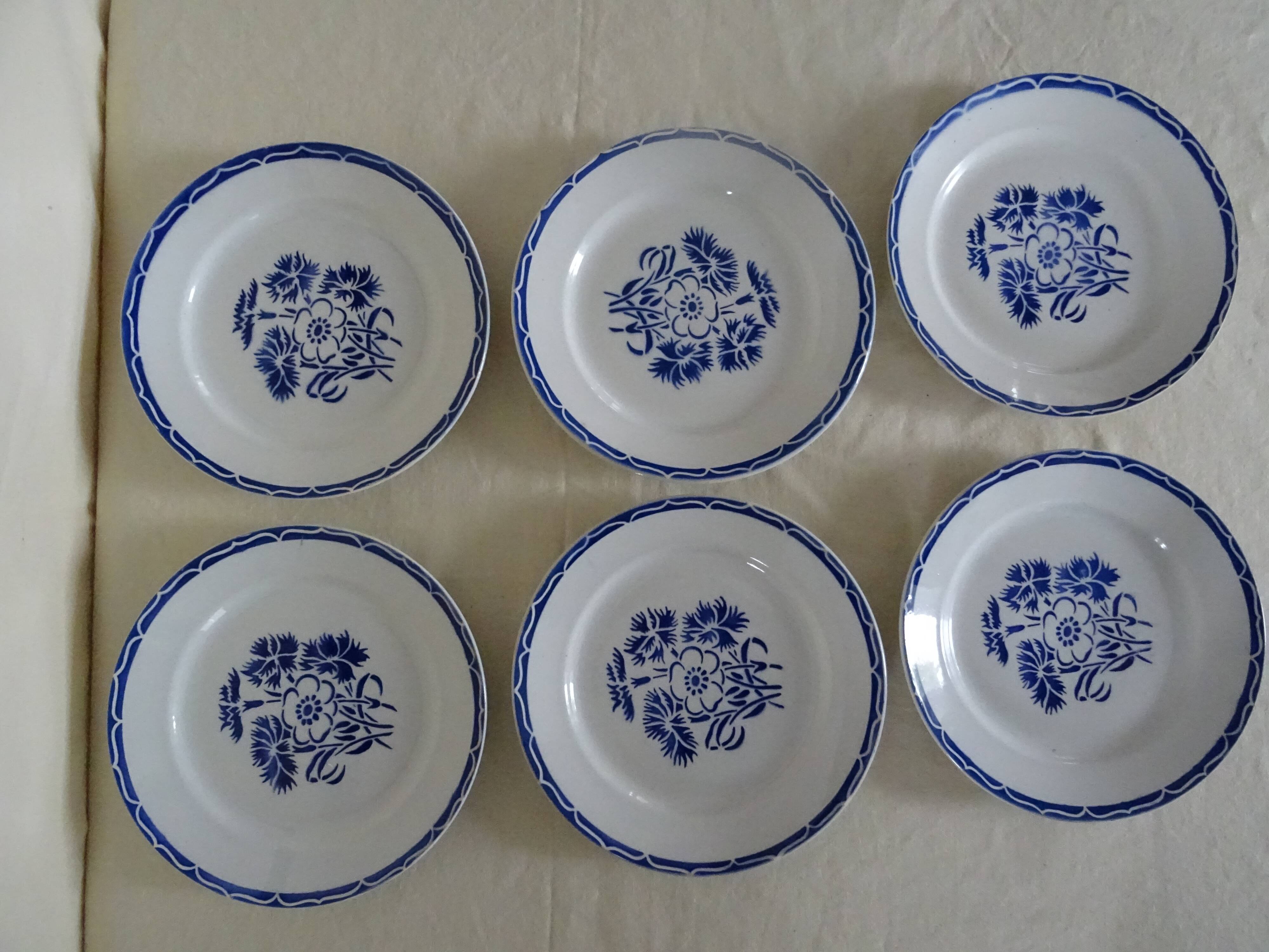 6 flat plates Lunéville old faience 388112 blue flowers