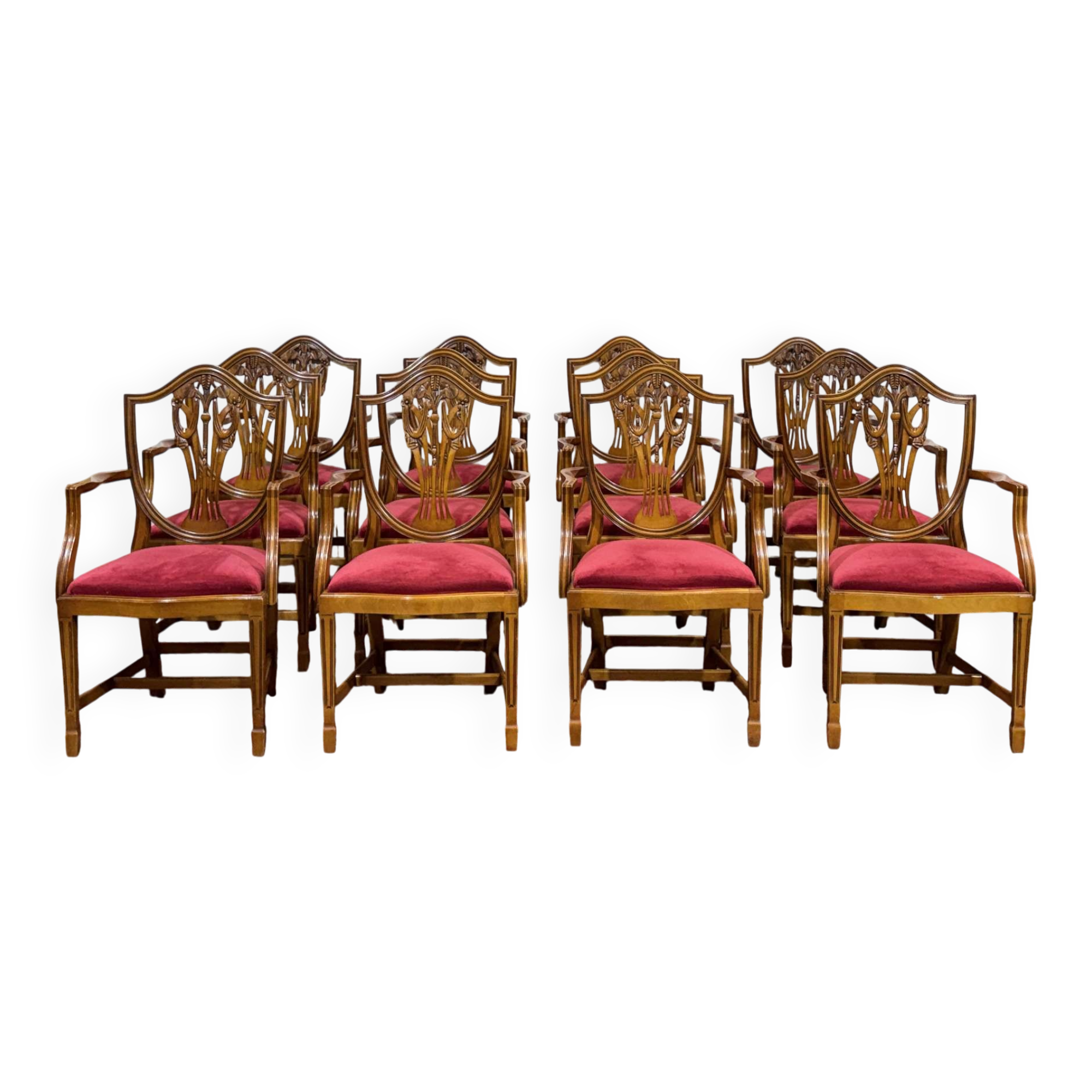 Set of 12 English Regency style beech armchairs from the 1970s.