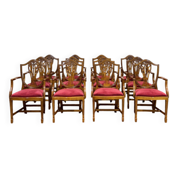 Set of 12 English Regency style beech armchairs from the 1970s.
