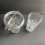 Ice bucket with spoon and glass – cut crystal and silver metal