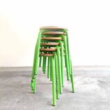 Set of 6 stools vintage metal green and wood