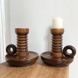 Pair of turned wooden candlesticks from the 70s