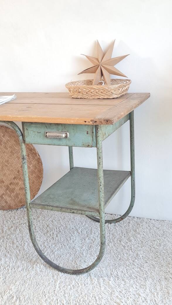 Wood and metal desk circa the 1950s.