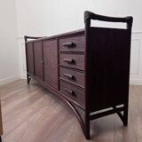 Vintage sideboard in woven wicker and bamboo