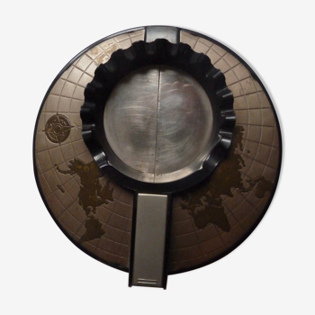Cendrier ashtray mélanine et métal planisphère ancien Arlac