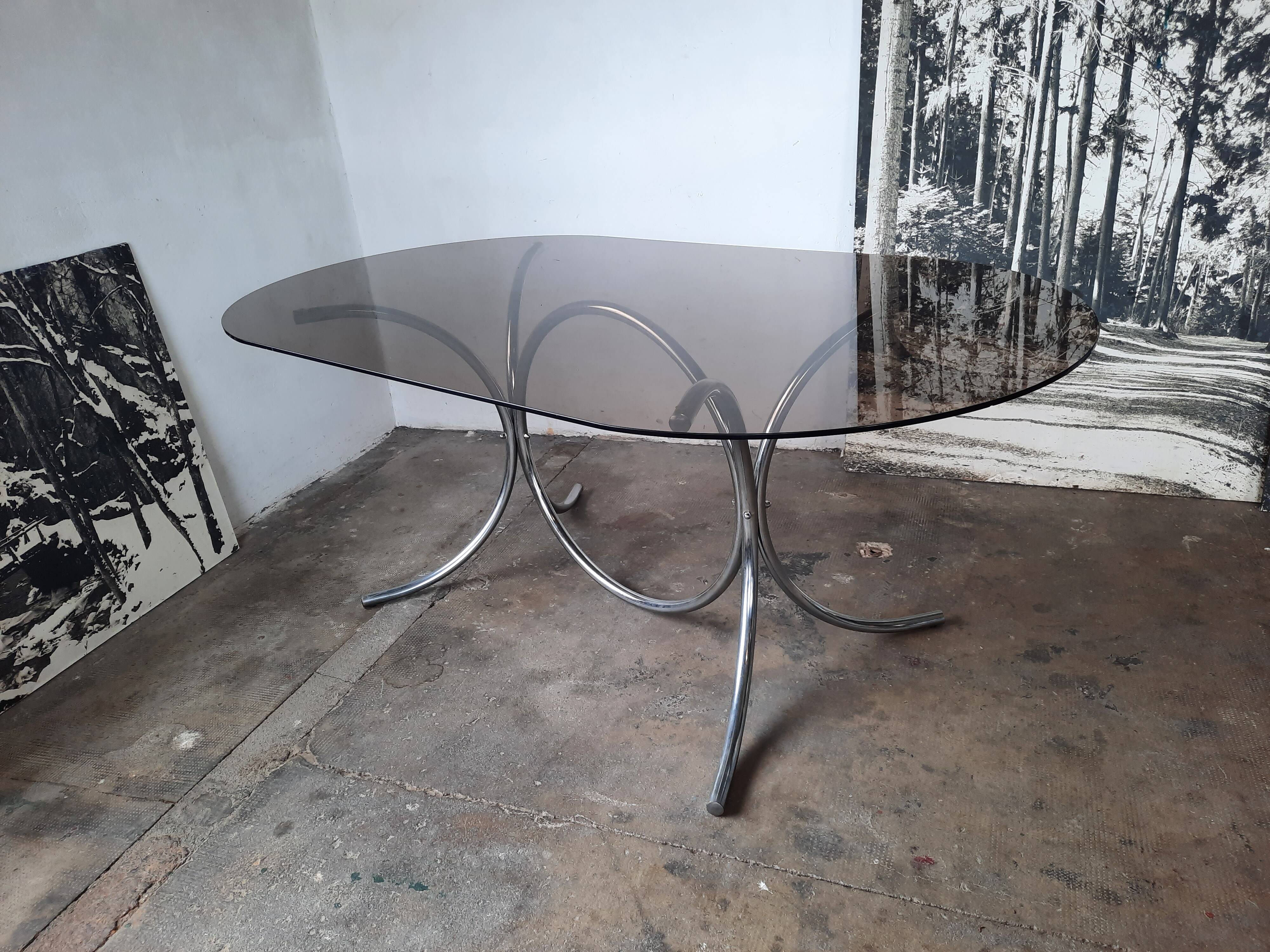 Large chrome and smoked glass table from the 70s