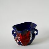 Vase en céramique / fat lava rouge, bleu et blanc, 1970
