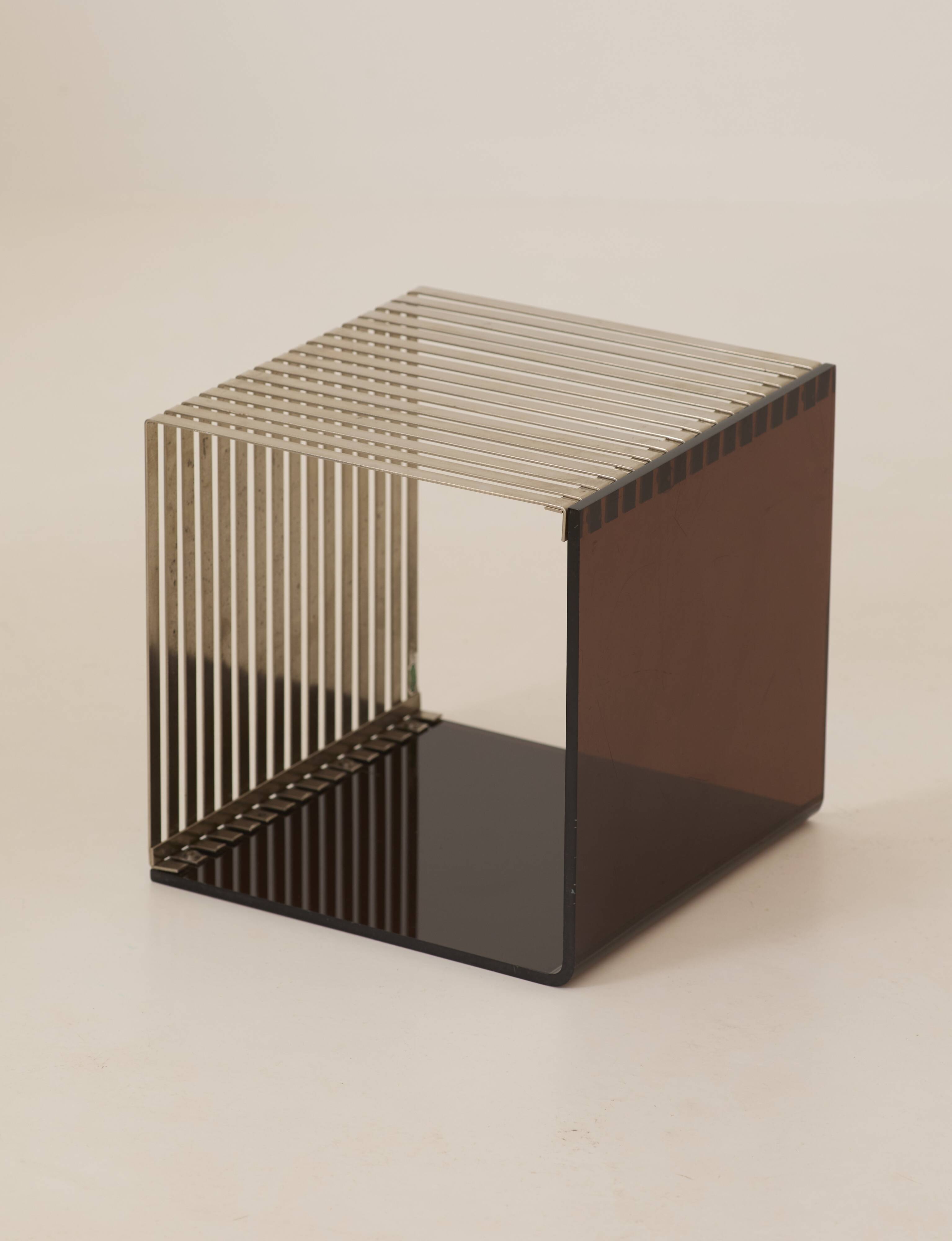 Side table, bedside table in plexiglass and chrome metal, around 1970.