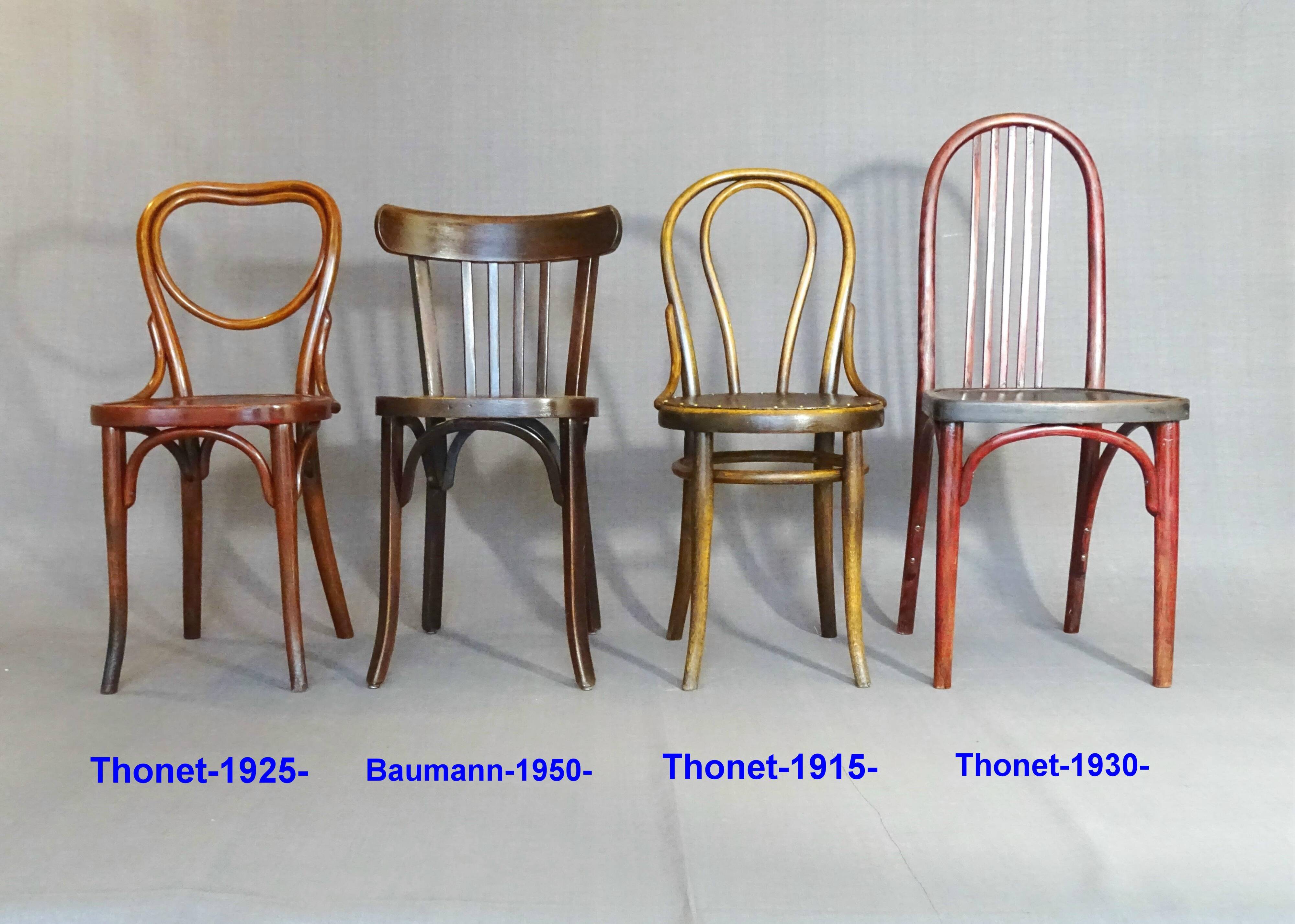lot de 4 chaises bistrot Thonet Baumann -1910-1950-
