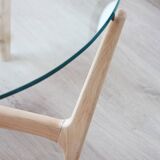 Round Coffee Table - Glass top and beech base