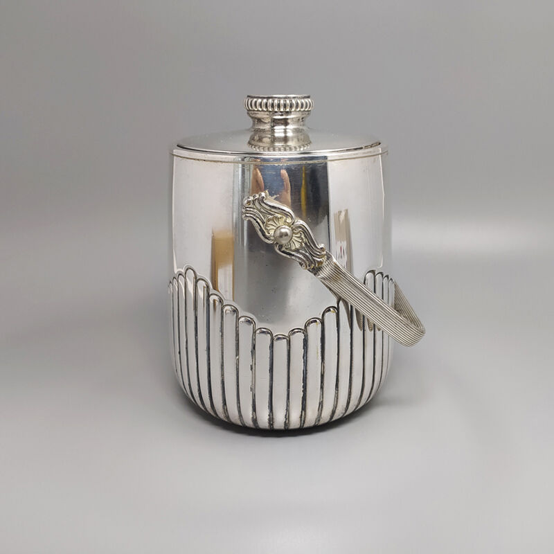 Seau à glace thermique des années 1950 en argent plaqué par Aldo Tura pour Macabo, Fabriqué en Italie